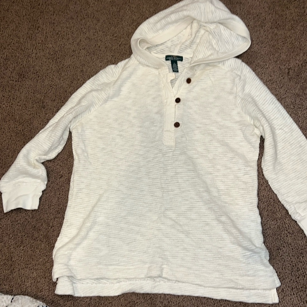 𝅺LAUREN Ralph Lauren Green Label  Cream  Hooded Sweatshirt Size lg‎